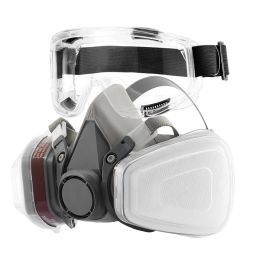 Respirator Mask, Reusable Half Face Cover With Safety Glasses And Filters, Organic Vapor Mask And Dust-proof Face Cover, For Painting, Polishing, (Option: Box Cotton Cover Goggles)